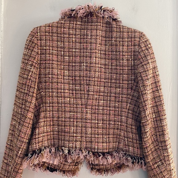 ABS by Allen Schwartz tweed blazer w/fringe accents. Size 8. Pink, tan, brown - Picture 7 of 9